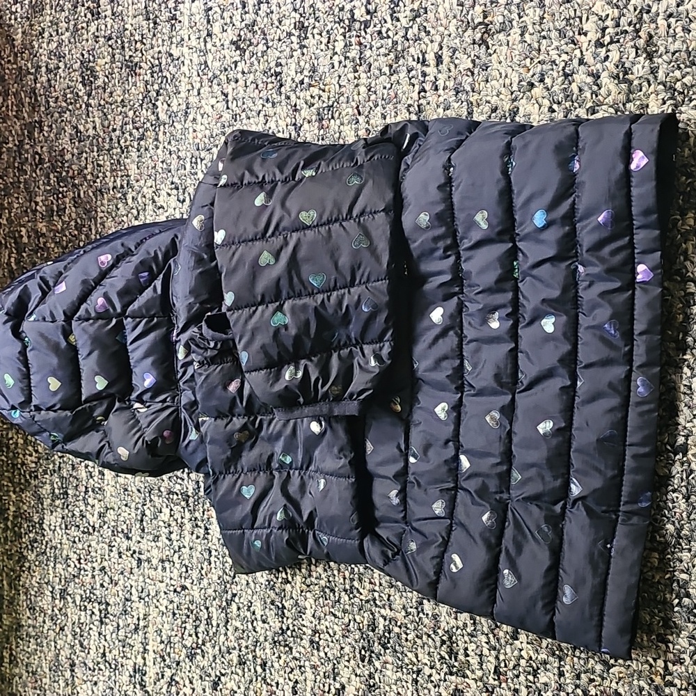 Kids Puffer Jacket with Heart Print - Picture 2 of 4